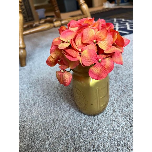 Flowers In Gold Painted Mason Jar - Picture 3 of 4